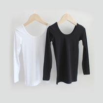 Children Low collar Double U collar Long sleeves T-Shirt Modale Dance girl Jersey Black & White Boy Gymnastics Tight Blouse