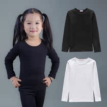 Girl Jersey Undershirt Spring Autumn Slim 100 Lap Children Low Collar Autumn Clothes Pure Cotton Boy Long Sleeve T Shirt Blouse Black White