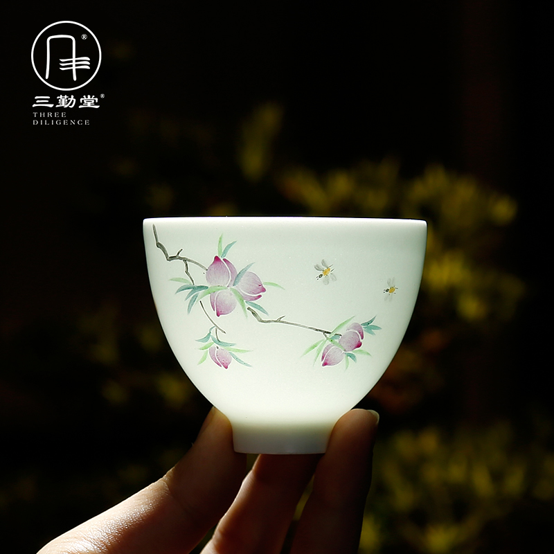 Three frequently hall master cup kung fu S42056 jingdezhen ceramic sample tea cup hand - made white porcelain cups celadon tea sets