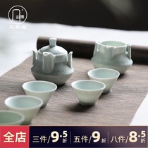 Sanqintang Jingdezhen Kung Fu tea set Tea set Jingdezhen ceramic hand grab pot carved vintage 8 heads