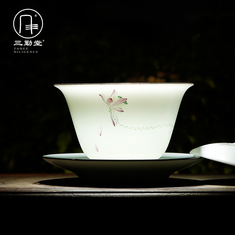 The three frequently tureen ceramic cups tea bowl of jingdezhen tea service hand - made pastel three cups of large - sized S12009