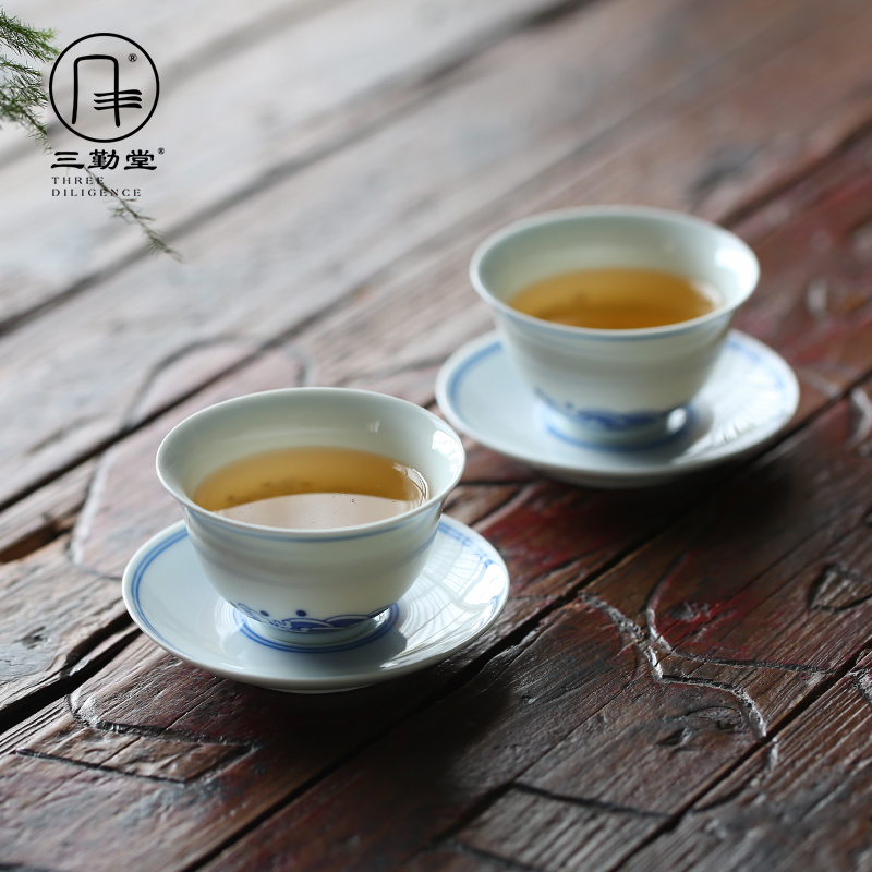 Blue and white porcelain cups three frequently hall sample tea cup individual cup of jingdezhen kung fu tea water lines single CPU S42237