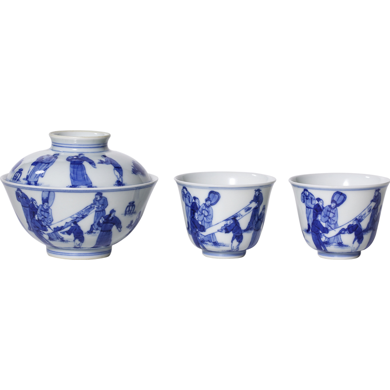 The three frequently kung fu tea set to make a fire set of blue and white TZS249 tureen jingdezhen ceramic tea set three cups