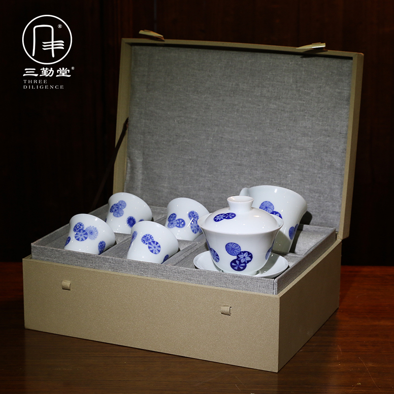 Hand - made porcelain tea set three frequently hall jingdezhen ceramic household gift S13005 tureen the whole trip