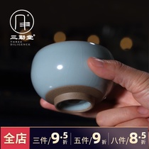 Sanqintang Ru Kiln new glaze water Buddha hand cup Tea cup Ru Porcelain single cup Jingdezhen Ceramic master cup Kung Fu Tea Cup