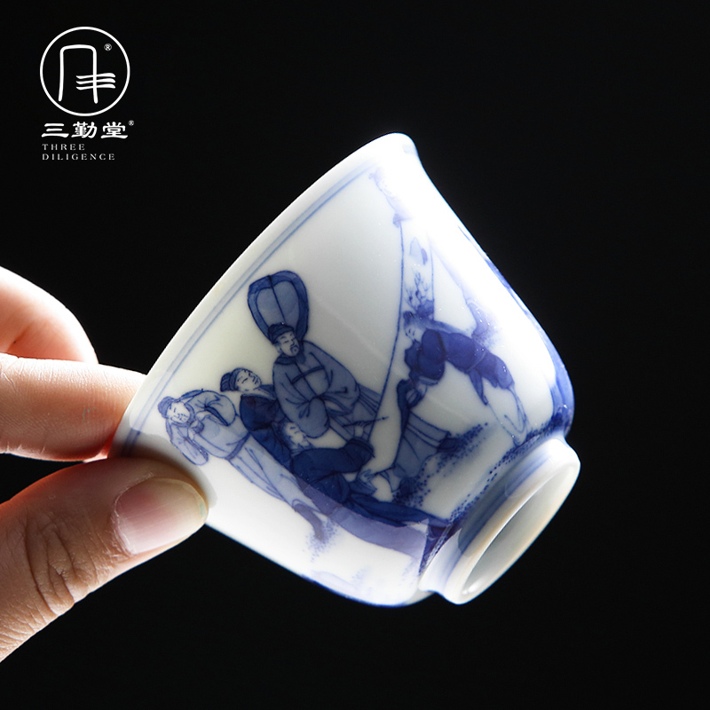 The three frequently kung fu tea set to make a fire set of blue and white TZS249 tureen jingdezhen ceramic tea set three cups