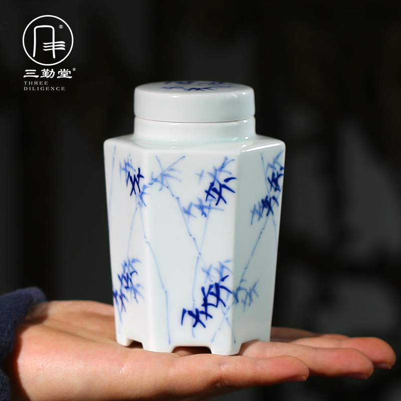 The three frequently do caddy fixings small storage POTS of jingdezhen tea service hand - made portable sealed as cans portable S52015