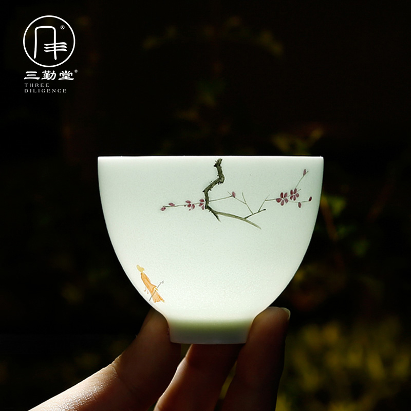 Three frequently hall master cup kung fu S42056 jingdezhen ceramic sample tea cup hand - made white porcelain cups celadon tea sets