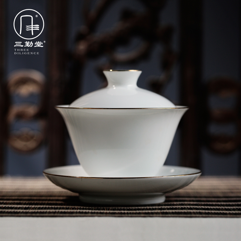 Three frequently hall tureen large ceramic bowl jingdezhen manual white porcelain paint worship only bowl tea S11002