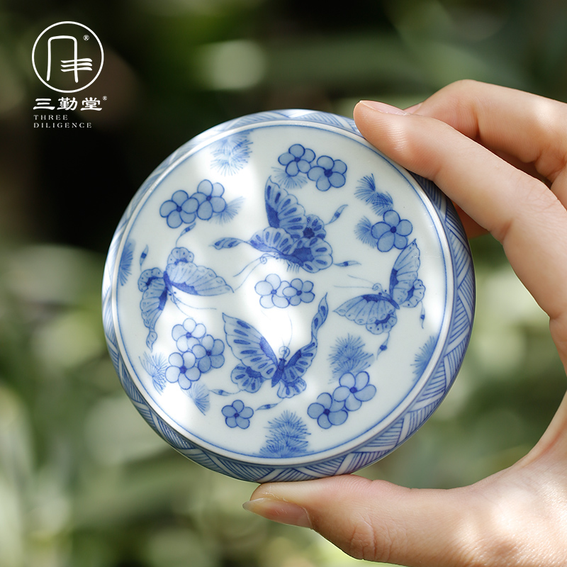 Three frequently hall blue tie up lotus flower cover employ jingdezhen ceramic cap lid kung fu tea accessories S04052