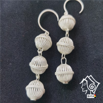 Liangshan Yi ethnic earrings pure silver female three silver beads silver ball handmade minimalist temperament hollowed-out personality round silver ball earrings