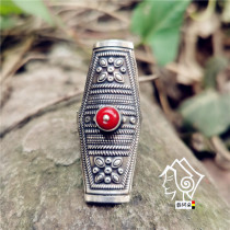 Liangshan Yi ethnic pure silver ring traditional tile cover long opening wedding ring Black Dirty Retro Folk Customs HIDDEN Jewelry