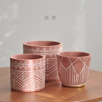 Clear goods design Imitation Red Pottery Cement Flower Pot with holes Green plant Multi-meat planting basin indoor flower pot clear 030