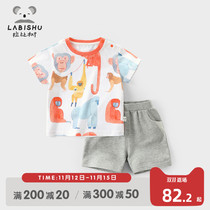 Rabbi tree childrens clothing childrens suit short sleeve 2021 summer new boy handsome two-piece baby sportswear
