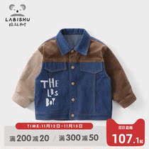 Rabbi tree childrens clothing boy corduroy denim stitching coat 2021 Spring and Autumn new baby cardigan top