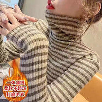 Gush striped high collar Bottom Jersey Woman Integrated Fluff Coat 2021 New Autumn Winter Display Slim Pile Collar Inner Hitch