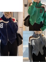 Collared letter zipped sweater jacket woman external wearing 2021 autumn and winter soft glutinous Korean warm thickened knit cardiovert