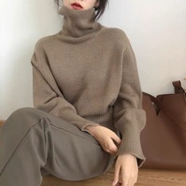 Day Department Lazy Breeze High Collar Sweater Lady Autumn Winter Retro loose outside wearing 2021 new retro thickened knitted blouse