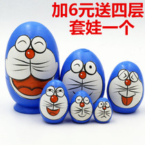 () 6-layer Doraemon Russian matryoshka doll wooden toy craft gift custom home decoration