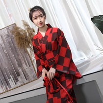 Japanese traditional ladies kimono dress robe red long photo kimono table performance stage costume