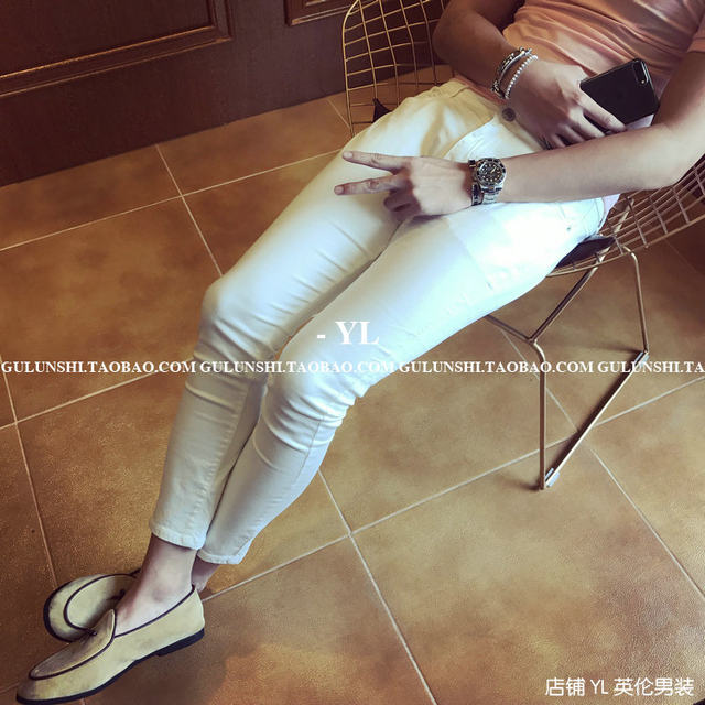 2023 Summer Slim Jeans 9-Point Korean Style Small Feet Stretch Korean Dongdaemun White Denim Nine-Point Pants for Men