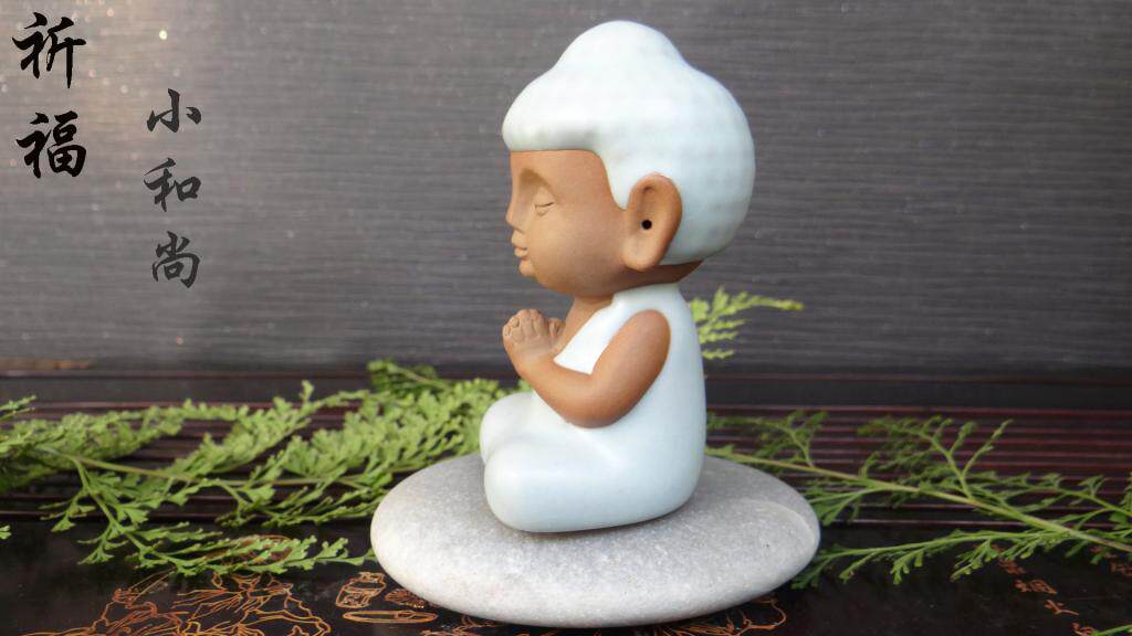 特价包邮哥窑汝窑陶瓷紫砂静坐祈福如来小和尚小沙弥茶宠茶玩摆件