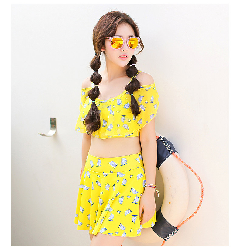 号手泳衣女保守 少女小胸聚拢学生运动分体裙式平角显瘦遮肚 号手泳装