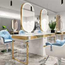 Barber shop mirror table hairdressing shop mirror hair salon special with lamp hanging wall Net red tide wall-mounted perm hair cutting mirror