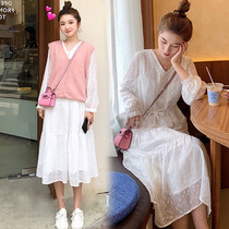 Pregnant womens autumn suit 2021 fashion models net red pregnant womens dresses long-sleeved tops pregnant spring and autumn two-piece sets