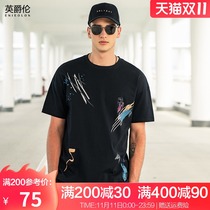 British Jue Lun national tide cotton loose short sleeve T-shirt men 2021 summer Street Creative graffiti printing half sleeve