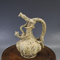 Song Yue Kiln Celadon Youlong Opera Fengdui carved reverse flow pot Antique antique antique porcelain ornaments unearthed old goods collection