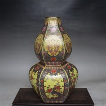 Qing Yongzheng enamel colorful flowers and birds six-square gourd bottle antique antique vintage bottle decoration Antique porcelain collection