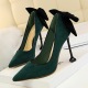 17175-2 han edition sexy show thin thin high heels for women's shoes with high heels suede shallow mouth pointed bow single shoes