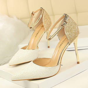 283-6 European and American Wind sexy nightclub, female heel, hollow shallow pointed tip, color changing, sequins, sanda