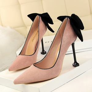 17175-2 han edition sexy show thin thin high heels for women’s shoes with high heels suede shallow mouth pointed bow sin