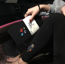 Japans new West Queen Saturn embroidered spring and Autumn velvet leggings thin nine-point small feet yoga pants