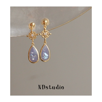 ND Port Wind Girlle Style Vintage Metal Lace Blue Water Drop No Earl No Pain Mosquito Coil Pan Ear Clip Woman