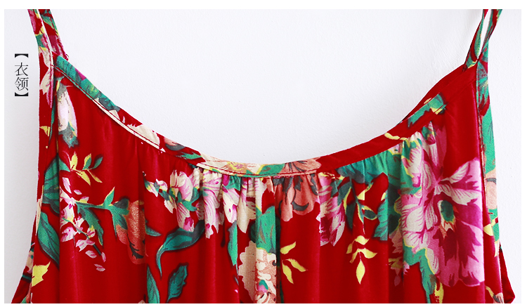 民族风连衣裙女夏2017红色复古一字肩吊带裙