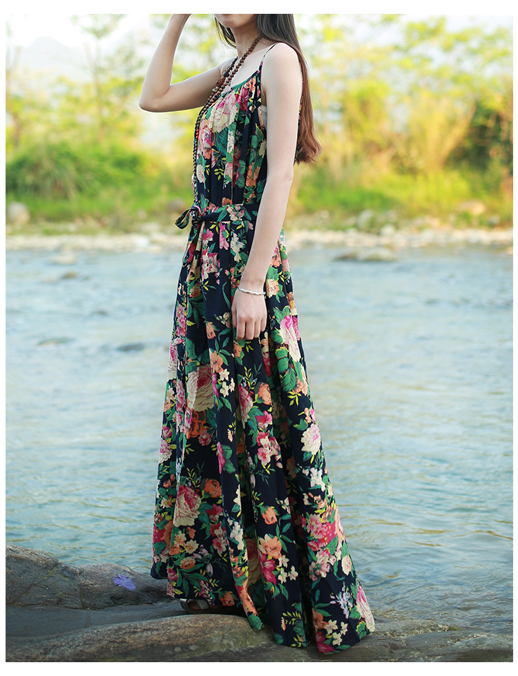 民族风连衣裙女夏2017红色复古一字肩吊带裙