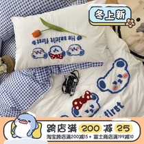 (Fuji Store) Korean-style cartoon water washing cotton four-piece student cotton three-piece cotton quilt cover cute home