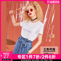  Short-sleeved t-shirt womens loose 2021 new summer clothes letters contrast color printing fashion all-match bottoming shirt ins top tide