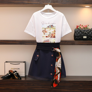 Women’s top printed T-shirt lace up skirt