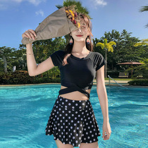 Swimsuit womens swimsuit split boxer swimsuit 2019 new thin belly cover short-sleeved sports large size hot spring swimsuit