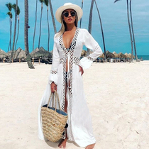 Seaside sunscreen coat jacket cotton cardigan long skirt hot spring resort beach bikini new swimsuit blouse outer match