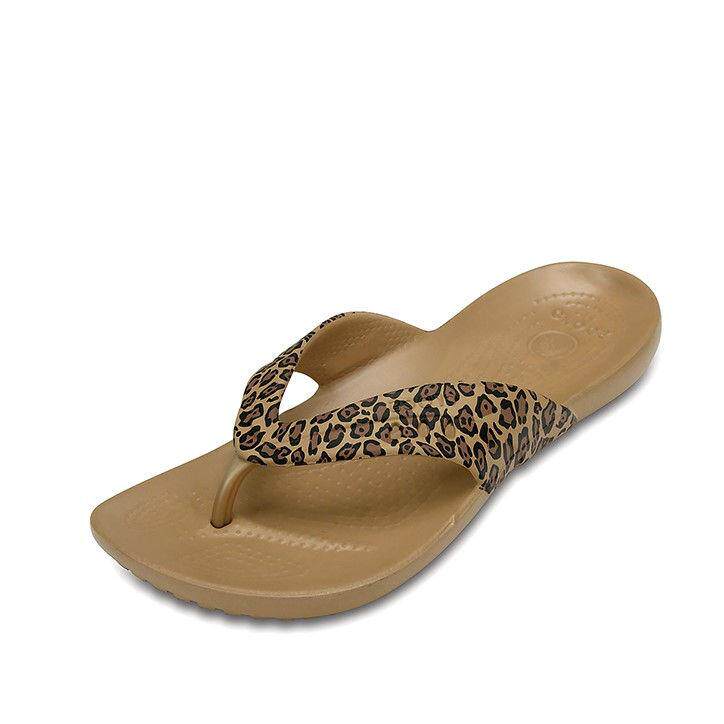 crocs女夹脚拖鞋 卡骆驰迪豹纹平底人字女凉拖鞋|14760