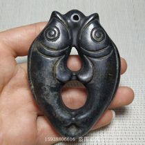 Hongshan culture jade antiques and antiques miscellaneous collection iron meteorite double fish jade hanging jade Pei old goods old objects
