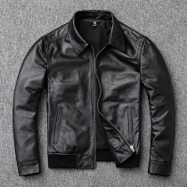 Affordable leather mens leather first layer cowhide pure leather jacket slim-fit business casual jacket Plus size simple single coat