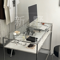 Nordic simple desk computer desk household small bedroom metal table transparent writing desk minimalist glass table