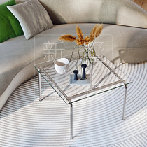 Light luxury transparent tempered glass coffee table simple square tea table living room table Net red creative coffee shop small table