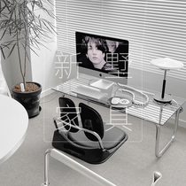 Floating window coffee table casual coffee shop stainless steel glass table long tea table simple modern medium transparent low table